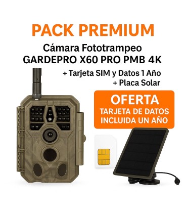 PACK PREMIUM GARDEPRO X60 PRO PMB 4K – Cámara Fototrampeo + SIM 1 Año + Placa Solar