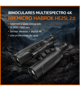 Binoculares térmicos multiespectro HIKMICRO HABROK 4K HE25L 2.0 con telémetro e IR 850/940 nm