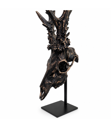 Escultura de Corzo Decorativa con Peana Metálica  Estilo Negro Envejecido