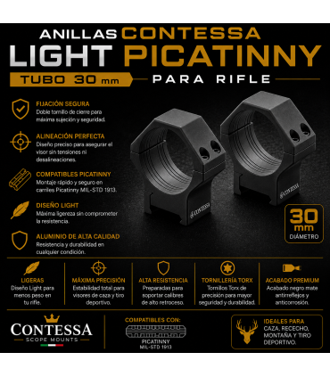 Anillas Contessa Light PICATINNY Tubo 30 mm para Rifle