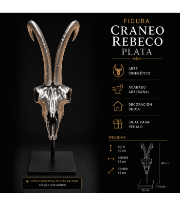 Escultura de Rebeco Plata Decorativa con Peana Metálica