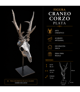 Escultura de Corzo Plata Decorativa con Peana Metálica