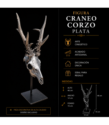Escultura de Corzo Plata Decorativa con Peana Metálica