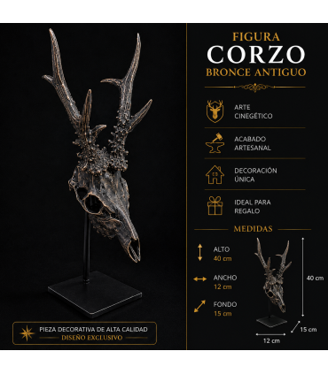 Escultura  Corzo Bronce Envejecido  con Peana Metálica