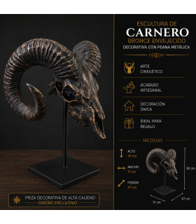 Escultura de Carnero Bronce Envejecido Decorativa con Peana Metálica