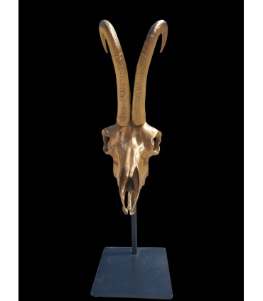 Escultura de Rebeco dorado Decorativa con Peana Metálica | Decoración Cinegética