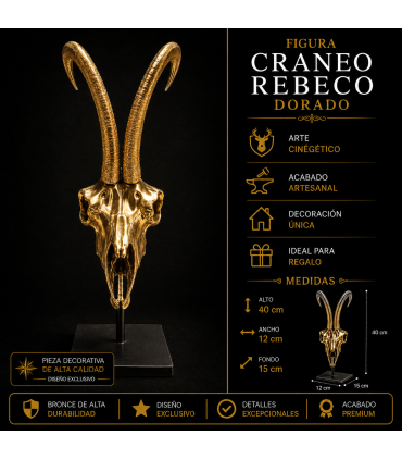 Escultura de Rebeco Dorado Decorativa con Peana Metálica