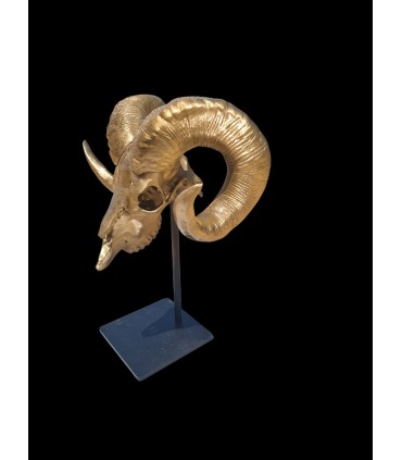 Escultura de Carnero Bronce Envejecido con Peana Metálica | Decoración Cinegética