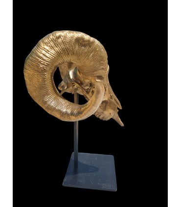 Escultura de Carnero Bronce Envejecido con Peana Metálica | Decoración Cinegética
