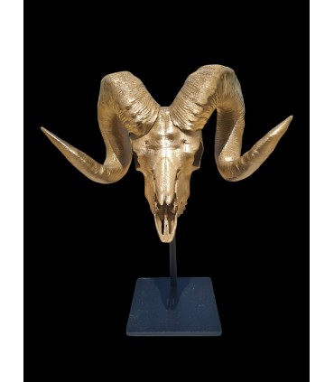 Escultura de Carnero Bronce Envejecido con Peana Metálica | Decoración Cinegética