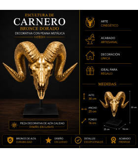 Escultura de Carnero Dorado Decorativa con Peana Metálica