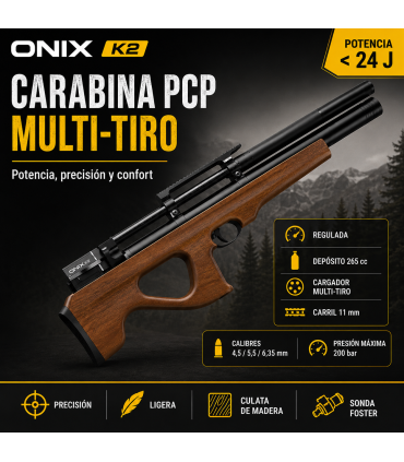 Carabina PCP ONIX K2 Multitiro Regulada 24 J