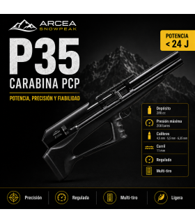 Carabina PCP Arcea-Snowpeak P35 Bullpup Multitiro Regulada 24 J