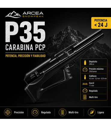 Carabina PCP Arcea-Snowpeak P35 Bullpup Multitiro Regulada 24 J